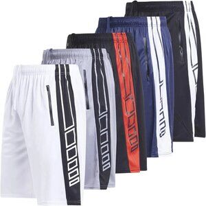 5pk Mens Ultra Performance Athletic Shorts Hidden Drawstring 100% Polyester